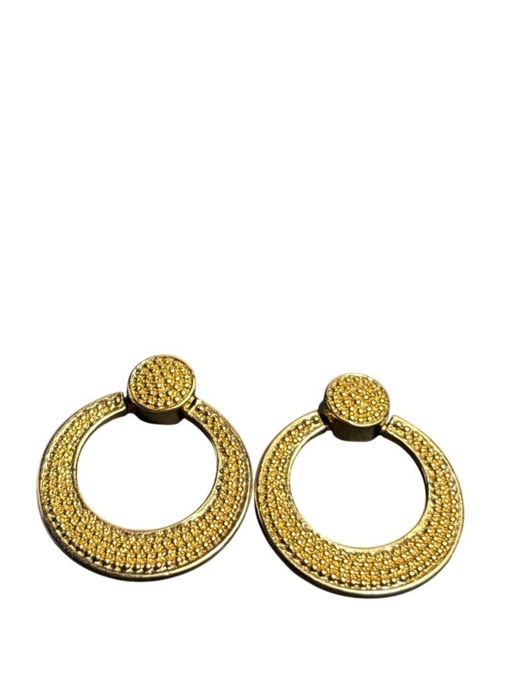 Vintage Napier Goldtone Textured Door Knocker Earrings 1.25 inches - Picture 1 of 4